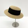 Sombrero de Paja Plano con Protección Solar Estilo Francés para Mujer, Elegante Sombrero de Verano de Ala Plana Estilo Hepburn para Salidas a la Playa y Vacaciones