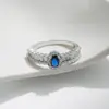 Anillo de Lujo Ligero con Forma de Huevo de Diamante Sintético y Zafiro 2026 Nuevo Modelo para Mujer, Anillo Vintage Deslumbrante de Diamante Completo Transfronterizo Joyería para Mujer