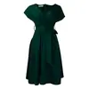 C8483 Ropa Femenina Transfronteriza 2022 Nuevo Estilo Cuello en V Cintura Plisada Lazo ceñidor Vestido Sexy Elegante Estilo Europeo y Americano