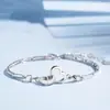 Japón y Corea del Sur Pulsera Sencilla Dulce Personalidad Doble Corazón Pulsera Corazón a Corazón Accesorios de Joyería Pulsera con Forma de Corazón Una Pieza Dropshipping
