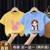 Camiseta de Algodão Puro Manga Curta para Meninas Verão 2025 Nova Solta Estilo Coreano Estilo Estrangeiro Crianças Verão Manga Meia Manga Meninas Médias e Grandes
