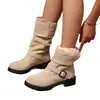 Botas de Meia-panturrilha com Fivela de Cinto Transfronteiriça Forradas com Fleece para Mulheres 2026, Novos Sapatos de Algodão Forrados com Lã de Comércio Exterior Tamanho Grande, Wish43