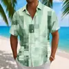 Camisa Casual Masculina de Manga Curta Xadrez Retro Americano, Caimento Fluido, Sedosa, Resistente a Amassados, Tecido Stretch em Quatro Direções, Gola