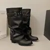 Botas Acima do Joelho 2026 Primavera/Verão Novo Estilo Emagrecedoras de Cano Alto com Salto Grosso, Botas de Equitação com Fivela, Botas Western
