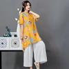 Traje de Pantalón Blanco Suelto para Mujer Literario Estampado Nuevo de Primavera y Verano 2025 Ropa Estilo Étnico para Viaje de Algodón y Lino