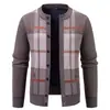 Cárdigan de Punto a Cuadros con Cuello Alto para Hombre de Otoño e Invierno Abrigo Suéter de Punto de Una Fila Mangas Largas Casual Ropa de Abrigo Suéter de Lana