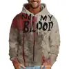 Esta No Es Mi Sangre Gráfico de Halloween Sudadera con Capucha para Hombre Impresa en 3D Sudaderas Populares de Hip Hop para Halloween de Manga Larga