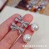 Pendientes de perlas con lazo dulce, accesorios de plata S925, figura de doble color amarillo y blanco con perla de 12-13 mm sin cuentas