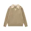 Suéter de punto trenzado con solapas para hombre, corte holgado, primavera y otoño, estilo americano moderno, jersey de punto de dos piezas simulado con cuello polo