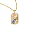 Colgante de Nicho Estilo Europeo y Americano Acero Inoxidable Chapado en Oro de 18K Aceite Goteando Lleno de Diamantes Doce Constelaciones Collar Cuadrado Colorido para Mujer
