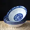 Tigela Cerâmica Série Porcelana Azul e Branca 7 Polegadas Resistente a Alta Temperatura Cor Sob Esmalte Tigela para Ramen Tigela de Arroz Hotel Moderno Simples