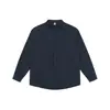 Camisa retro americana de cuello mao de manga larga para hombre, casual de primavera, corte holgado, azul marino, chaqueta camisa para hombre, top al por mayor
