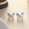 Pendientes de mariposa con piedra de ojo de gato tridimensional de doble capa, pendientes únicos para mujer, pendientes coreanos de alta gama, pendientes de alfiler de plata 925