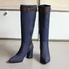 Comércio exterior super salto alto salto grosso bico fino botas de cano alto plus size fivela de cinto novo 4 botas de cowboy botas de cavaleiro botas femininas adulto
