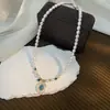 Collar de Perlas de Agua Dulce Naturales, Colgante Verde Femenino, Cadena para Clavícula Turquesa Retro Francesa de Alta Gama