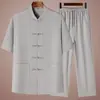 Traje Tang de Verano para Hombres de Mediana Edad y Mayores, Traje de Manga Corta de Verano para Papá, Cárdigan de Abuelo, Estilo Chino, Seda Helada, Conjunto Delgado de Dos Piezas