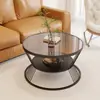 Mesa de centro redonda de vidro temperado estilo creme para sala de estar, mesa de centro pequena de luxo moderna para apartamento, apartamento pequeno