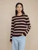 Nanyou Ropa Fina de Mujer Hilo Fino Tencel Lana Principios de Otoño Raya Francesa Versátil Cuello Redondo Suéter de Punto Lana