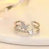 Anillo de Mariposa de Doble Capa para Mujer, Anillo de Nicho Fresco Hueco para el Dedo Índice, Estilo ins, Anillo Abierto de Mariposa de una Sola Capa con Diamante