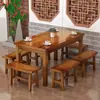 Mesas y Sillas para Tienda de Fideos, Mesas y Sillas para Snack Bar de Hotel, Combinación de Mesa y Silla para Comedor de Comida Rápida, Mesa de Comedor para Restaurante Cantina de Madera Maciza, Mesa Carbonizada para Barbacoa