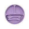 Prato de silicone infantil com compartimentos, tampa contra poeira com ventosa, conjunto garfo e colher, grau alimentício, utensílios para suplementos alimentares, transfronteiriço em estoque