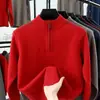 Nuevo suéter de punto grueso de cuello alto transfronterizo para hombre, suéter de punto grueso de invierno con cremallera, suéter de punto cálido de color liso para hombres de mediana edad