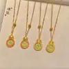 Tienda de Oro Puzuo Mismo Estilo Arena Dorada Accesorios DIY León Dorado Incrustado de Diamantes Colgante Giratorio Cadena para Clavícula Estilo Chino