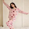 Pijamas de Manga Larga para Mujer de Primavera y Otoño, Lindos Dibujos Animados Casuales y Cómodos Estilos Delgados de Otoño e Invierno que se Pueden Usar Afuera Conjuntos de Ropa para el Hogar para Mujer