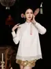 Blusa Patchwork de Renda Estilo Chinês Nova e Fashion, Camisa Nova Moda Primavera com Design de Botão para Mulheres P0113
