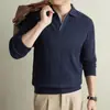 Suéter listrado gola henley estilo old money masculino outono e inverno novo manga longa jacquard transfronteiriço malha de base masculina