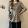 Camiseta de Manga Larga para Mujer Talla Grande, Nuevo Estilo Otoño/Invierno, Corte Holgado, Adelgazante, Favorecedor, Moderna Camiseta Base de Canalé para Mujer