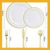50 Pratos de Jantar Descartáveis de Plástico Ouro Rosa, Pratos com Borda Dourada, Conjuntos de Talheres e Colheres, Conjuntos de Louça de Sobremesa de Plástico PS