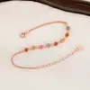 Yuebao Joias Turmalina Colorida Prata de Lei S925 Banhado a Ouro Rosa Contas Redondas Incrustadas Pulseira de Alto Padrão Modelo Mais Vendido