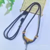 Cordão para Pingente DIY Nó de Flor de Lótus e Flor de Pêssego Trançado à Mão Pingente de Jade Jadeíta Colar de Cera de Abelha Dourada Cordão de Pescoço Ajustável