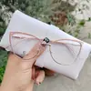 Óculos Ópticos de Metal Olho de Gato Diamante Armação para Sobrancelha Novos Retro Anti-Luz Azul Lentes Planas Armação para Óculos de Miopia