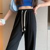 Pantalones de Pierna Ancha Transfronterizos para Mujer, de Cintura Alta, Slim, Transpirables y Holgados, Verano Delgado 2025, Pantalones Rectos Casuales de Estilo Coreano para Personas Pequeñas