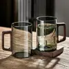 Conjunto de Copos de Vidro para Convidados Xinhonghe Estilo Chinês, Resistente a Altas Temperaturas, com Cabo de Madeira para Uso Doméstico
