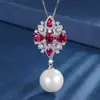 Transfronterizo wish2023 nuevo moda europea y americana corindón rojo esmeralda azul zafiro tricolor colgante de cuentas blancas collar mujer
