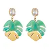Pendientes de Hoja con Diamantes de Colores Moda Europea y Americana Transfronteriza Diseño Personalizado de Moda Pendientes de Hoja de Acero Inoxidable Venta al por Mayor