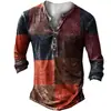 Nueva Camiseta de Manga Larga para Hombre de Moda Callejera Estilo Europeo y Americano de Venta Caliente Transfronteriza con Abertura Frontal, 7 Botones y Estampado Digital 3D