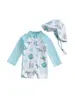 70-80-90-100-110 Traje de Baño Infantil de Manga Larga con Gorro