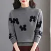 Suéter de Punto de Cuello Alto Medio para Mujer Otoño/Invierno 2026, Versátil Camisa Base Jacquard Color-Block, Elegante Suéter Holgado Adelgazante