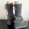 Meias de Perna Largas com Tira Rosa para Meninas Jk Outono e Inverno Doce Cobertura de Perna Branca Meias Empilhadas Estilo Ballet Y2K Laço