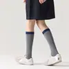 Calcetines de Pantorrilla Retro con Volantes de Color Contrastante Empalmados para Mujer Otoño e Invierno Ropa Exterior Rayas Verticales Apariencia Adelgazante Estilo Coreano Estilo Preppy Calcetines Hasta la Rodilla