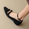 Zapatos Mary Jane de Piel de Cordero Estilo Hepburn 2022 Primavera Doble Lazo Hebilla de Una Sola Tira Zapatos Completamente de Cuero para Mujer