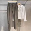 Calças Sociais Casuais de Corte Reto Slim Fit para Primavera e Outono Calças Masculinas Calças de Terno Cropped para Outono e Inverno Calças de Lã para Homem