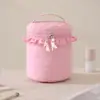 Bolsa de almacenamiento redonda acolchada en forma de corazón, bolsa de cosméticos de gran capacidad con múltiples compartimentos, bolsa de almacenamiento de encaje de moda