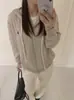Cárdigan con capucha de cordón, manga larga, cremallera original YKK, bordado de poni, 100% lana, nuevo top de punto para mujer Otoño 2026