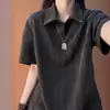 Camisa Polo de Verano Unisex Estilo Retro Americano con Cuello Campana, Corte Holgado, Transpirable, Moderna, Versátil, con Remaches y Patrón de Espiga