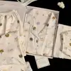 Pijama de Algodón Nube para Mujer en Primavera y Verano, Cárdigan de Manga Corta Dulce y Lindo, Pantalón Corto, Conjunto de Tres Piezas para Casa que se Puede Usar Afuera